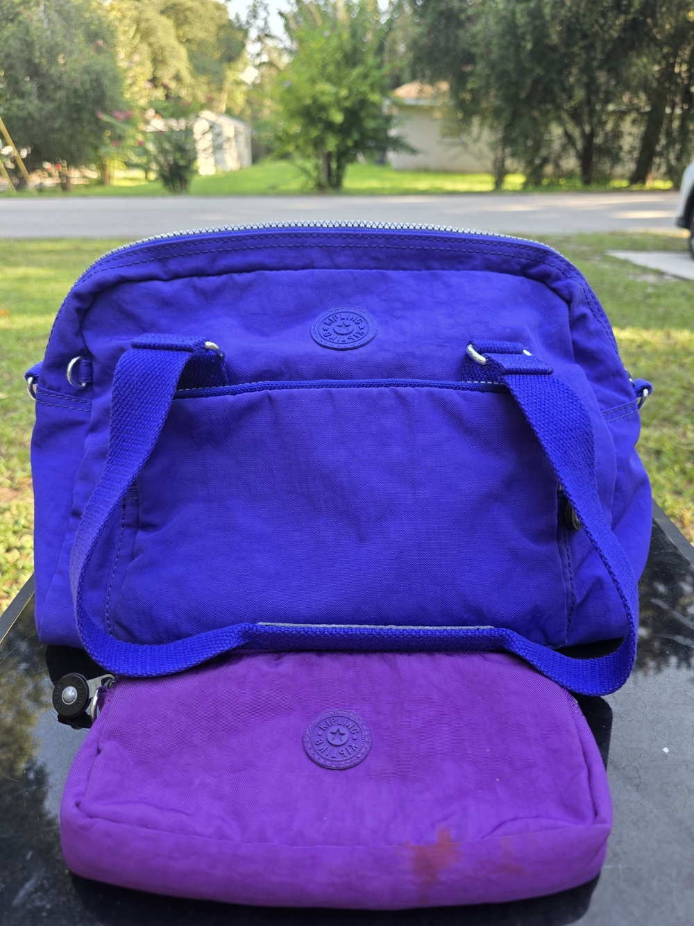 Navy Blue Kipling Handbag With Purple Kipling Wallet